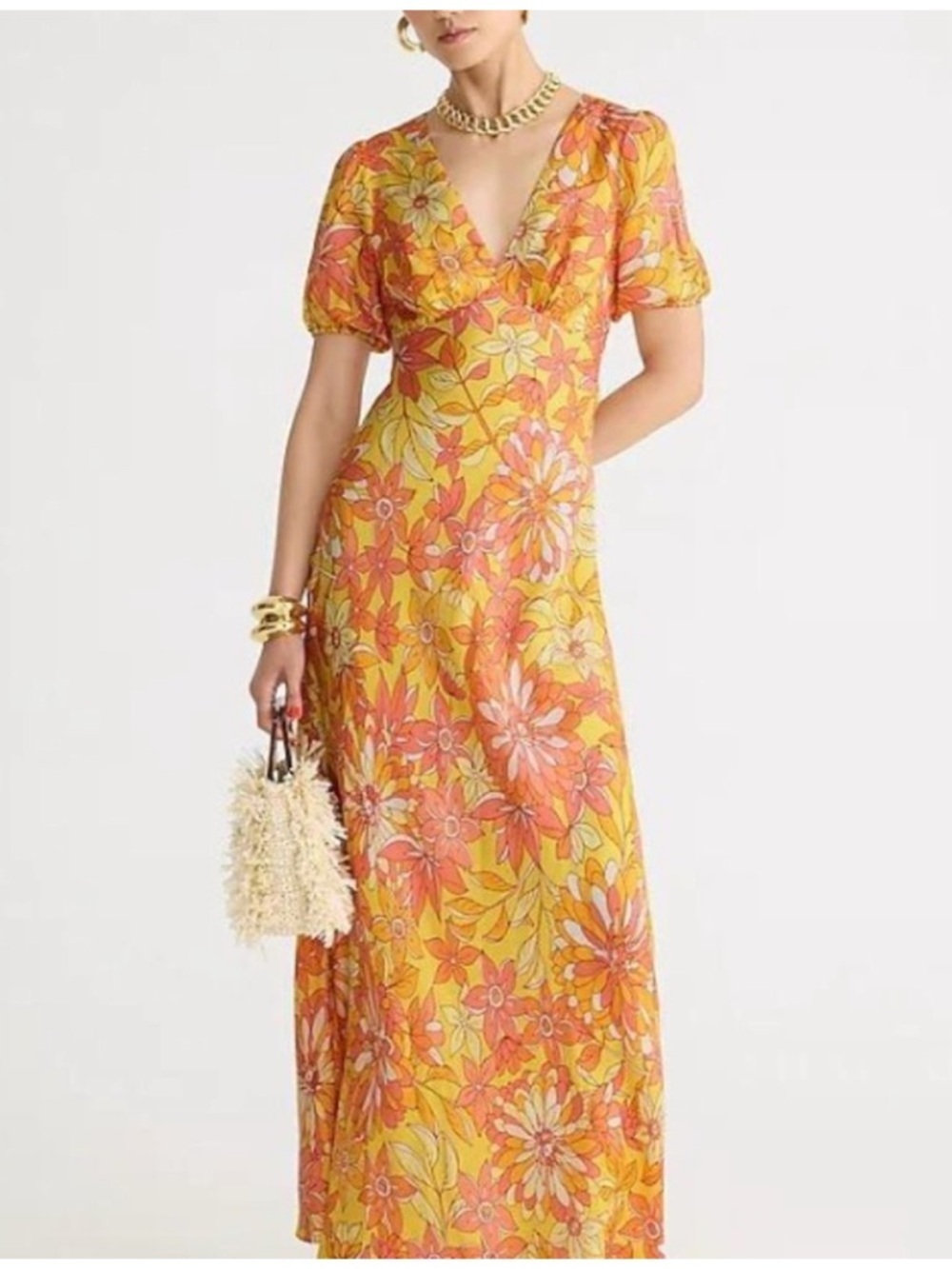 J. Crew Collection puff-sleeve cupro-blend maxi dress in sunset floral Size 8